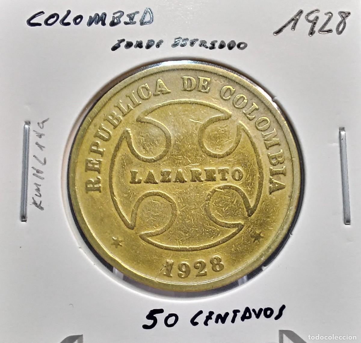 Monedas antiguas de Am&eacute;rica: COLOMBIA 50 CENTAVOS 1928 KM#L14a MBC BORDE ESTRIADO , LAZARETO.
