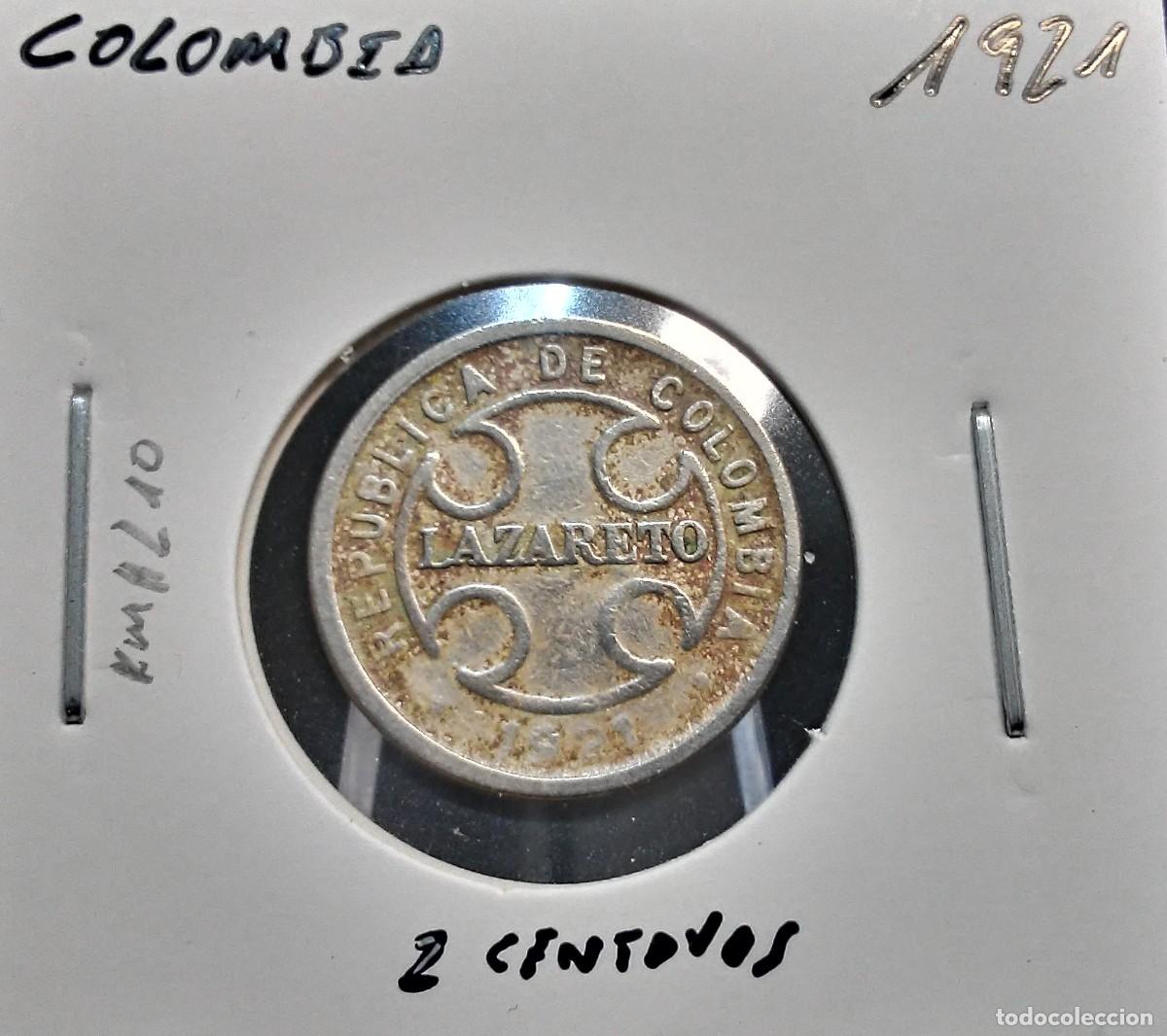 Monedas antiguas de Am&eacute;rica: COLOMBIA 2 CENTAVOS 1921 KM#L10 MBC LAZARETO.