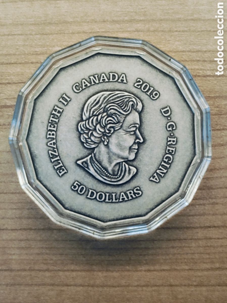 Monedas antiguas de Am&eacute;rica: Moneda de plata pura de 50 d&oacute;lares canadienses de 2019: La Llama del Centenario de Canad&aacute;.