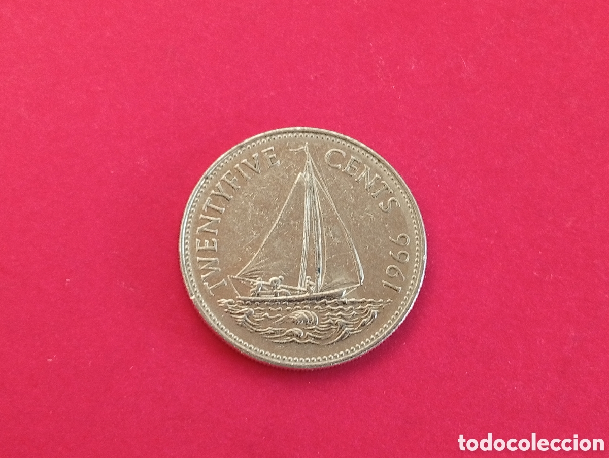 Monedas antiguas de Am&eacute;rica: 25 cents Islas Bahamas 1966