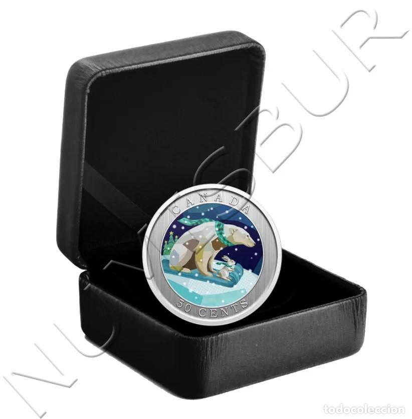 Monedas antiguas de Am&eacute;rica: CANADA 50 centimos 2023 - Trineo navidad (Moneda hologr&aacute;fica 3D)