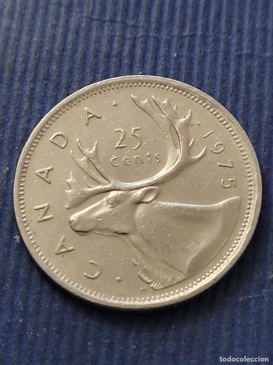 Monedas antiguas de Am&eacute;rica: Moneda 25 centavos 1975 Canad&aacute; - Foto 2