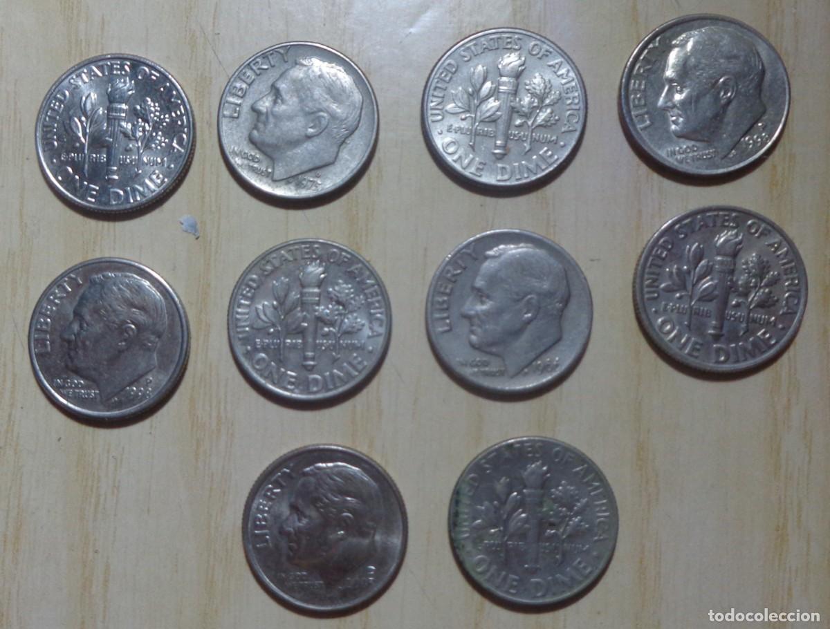 Monedas antiguas de Am&eacute;rica: LOTE DE 10 MONEDAS DE 1 DIME (10 CENTAVOS), ESTADOS UNIDOS