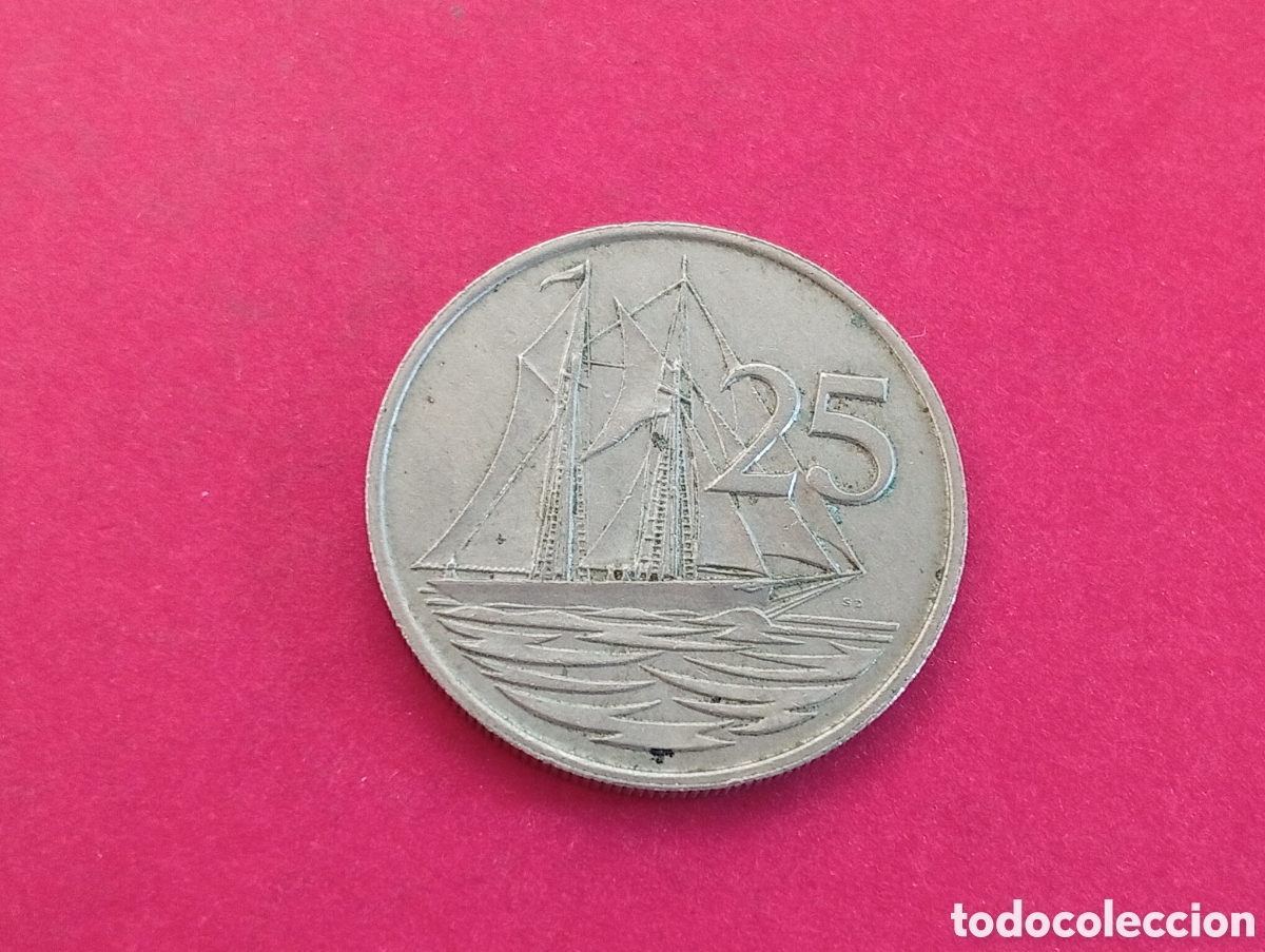 Monedas antiguas de Am&eacute;rica: 25 cents Islas Caim&aacute;n 1972