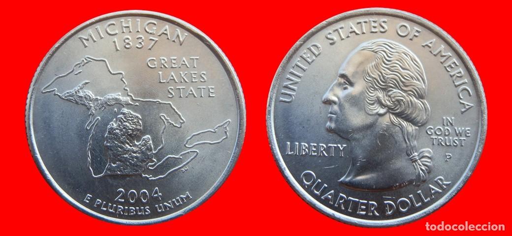 Monedas antiguas de Am&eacute;rica: 25 CENTAVOS QUARTER 2004-P MICHIGAN SIN CIRCULAR USA-9138SC