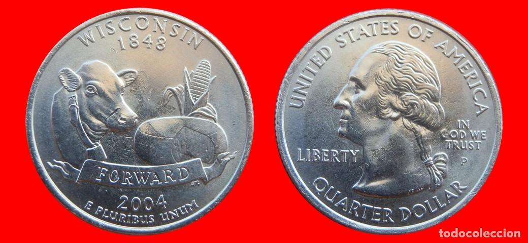 Monedas antiguas de Am&eacute;rica: 25 CENTAVOS QUARTER 2004-P WISCONSIN SIN CIRCULAR USA-9140SC