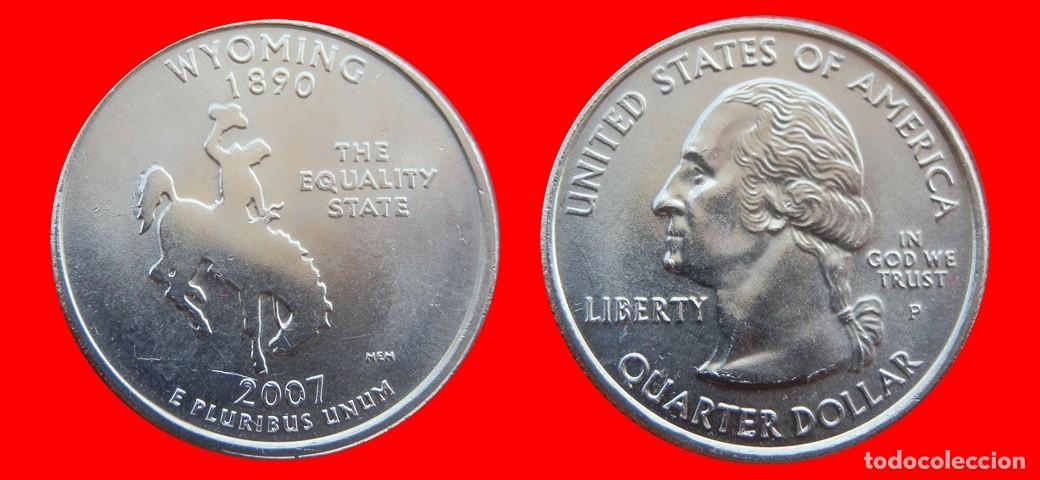 Monedas antiguas de Am&eacute;rica: 25 CENTAVOS QUARTER 2007-P WYOMING SIN CIRCULAR USA-9149SC