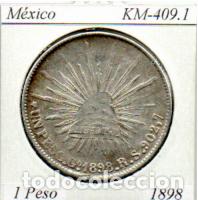 Monedas antiguas de Am&eacute;rica: M&Eacute;XICO 1898, 1 PESO, KM-409.1, GUANAJUATO. AG, MBC, 2 FOTOS