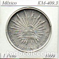Monedas antiguas de Am&eacute;rica: M&Eacute;XICO 1899, 1 PESO, KM-409.3, ZACATECAS. AG, MBC, 2 FOTOS