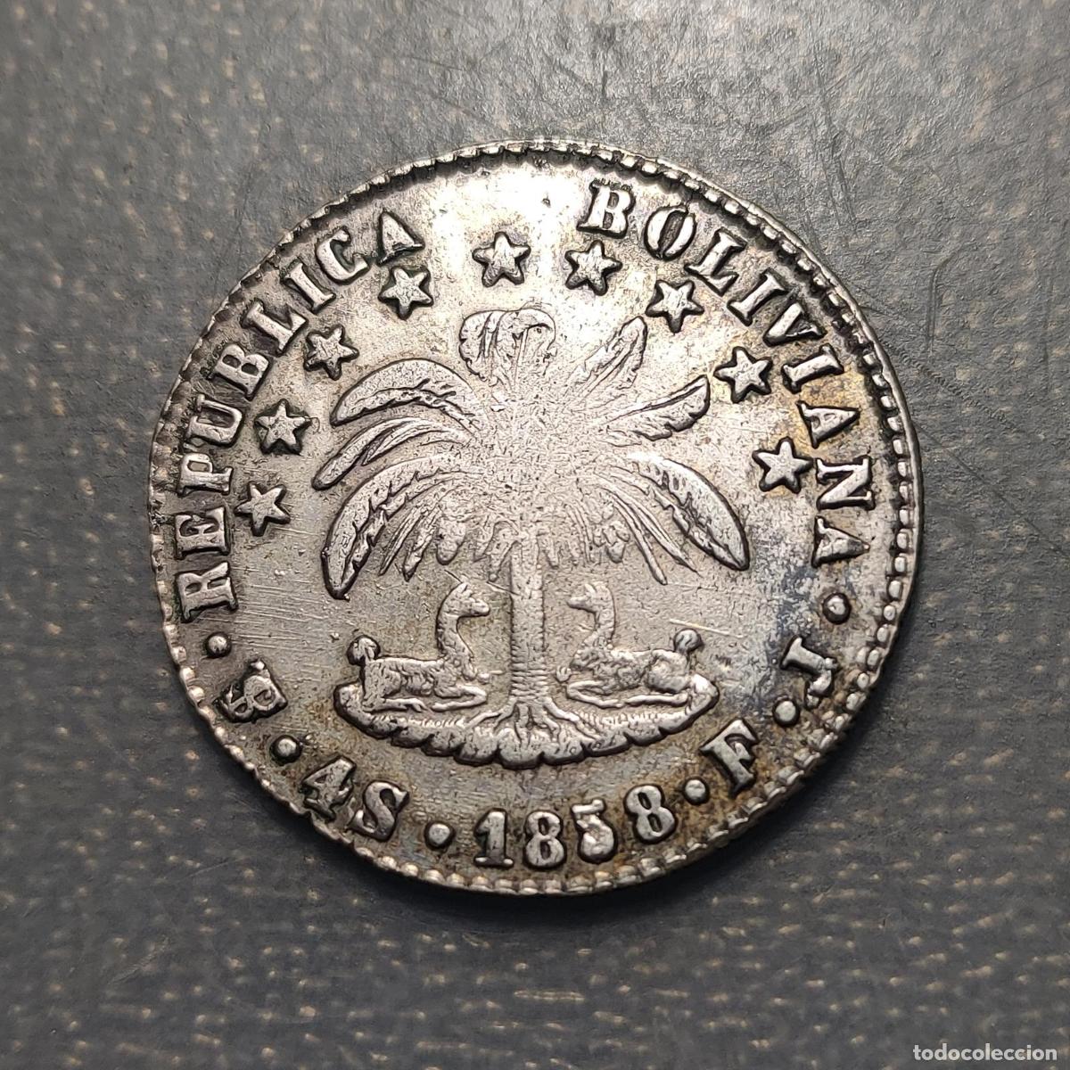 Monedas antiguas de Am&eacute;rica: BOLIVIA 4 SOLES 1858 MBC PLATA