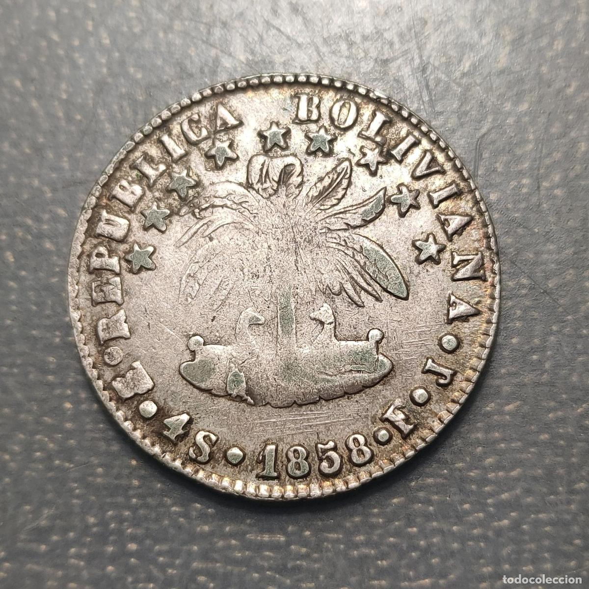 Monedas antiguas de Am&eacute;rica: BOLIVIA 4 SOLES 1858 MBC PLATA