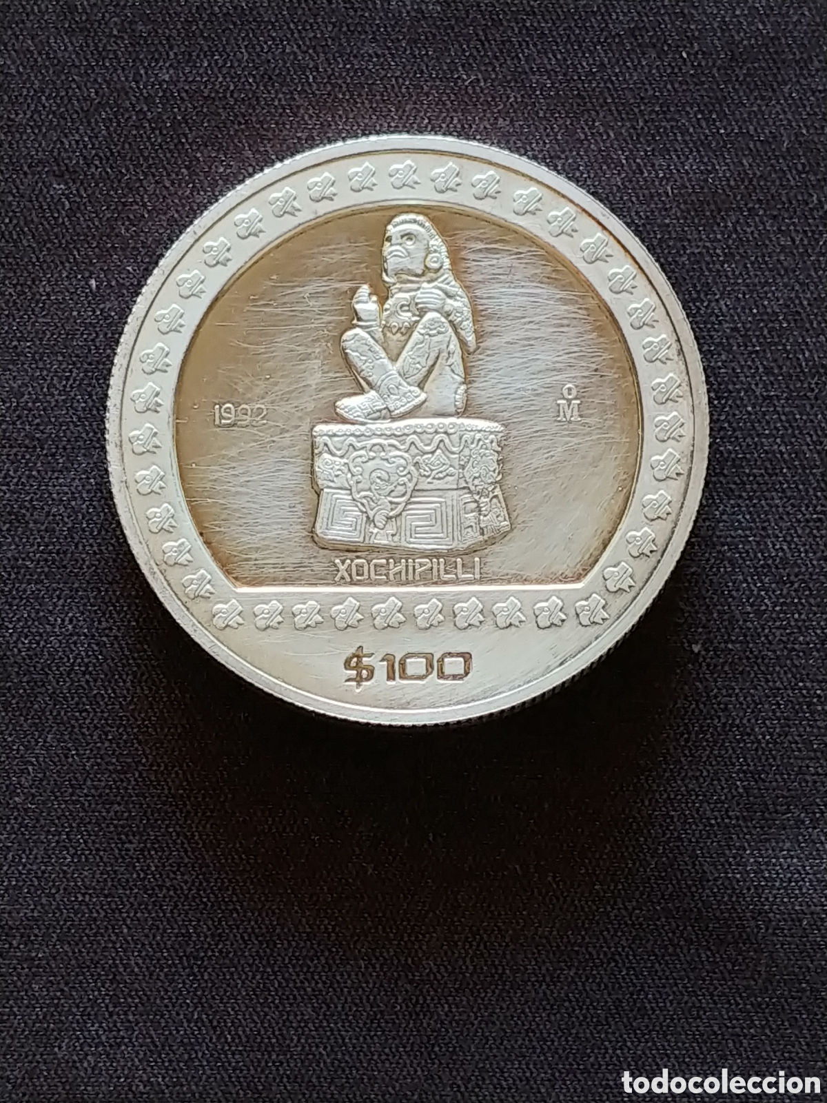 Monedas antiguas de Am&eacute;rica: M&eacute;xico, &rdquo;Xochipilli&rdquo;, 100 Pesos (MXP) 1992, plata .999 mls., 1 Oz., escasa