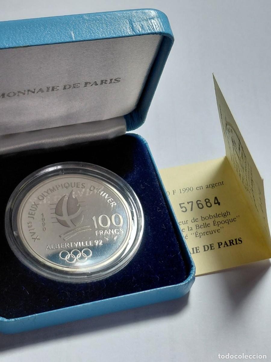 Monedas antiguas de Am&eacute;rica: FRANCIA - 100 FRANCS 1990 KM981 PLATA XVI Juegos Ol&iacute;mpicos de Invierno, Albertville 1992 - Bobsleigh