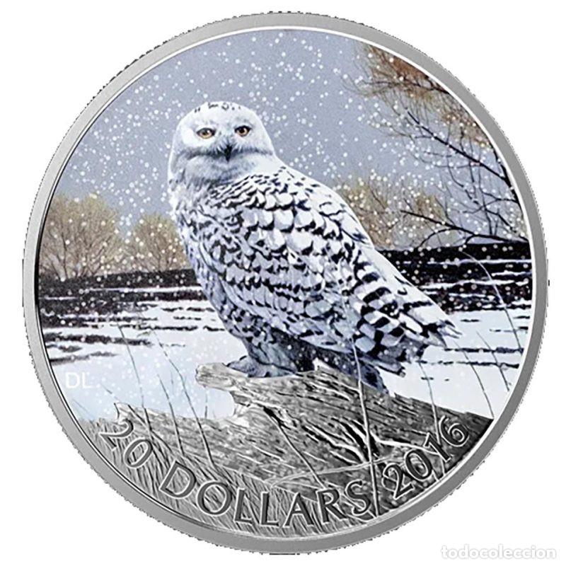 Monedas antiguas de Am&eacute;rica: CANADA 20$ ONZA DE PLATA PURA 2016 AVES BUHO NIVAL DE LAS NIEVES