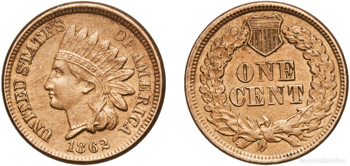 Monedas antiguas de Am&eacute;rica: United States Federal republic 1862 1 Cent &rdquo;Indian Head Cent&rdquo; (with shield) Copper-nickel (.880 cop