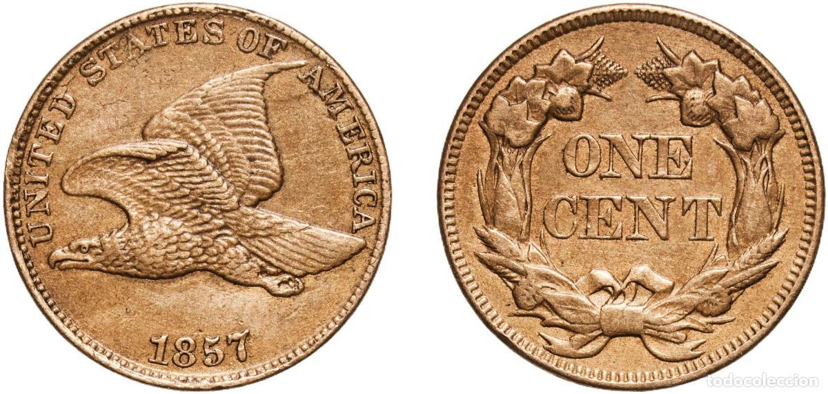 Monedas antiguas de Am&eacute;rica: United States Federal republic 1857 1 Cent &rdquo;Flying Eagle Cent&rdquo; Copper-nickel (.880 copper, .120 nic