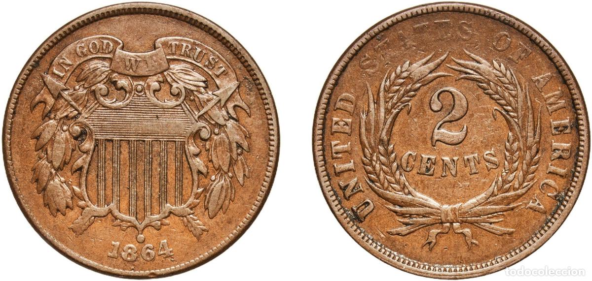 Monedas antiguas de Am&eacute;rica: United States Federal republic 1864 2 Cents &rdquo;Union Shield&rdquo; Bronze (95% Cu, 5% Sn and Zn) Philadelph