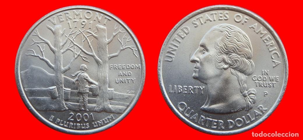 Monedas antiguas de Am&eacute;rica: 25 CENTAVOS QUARTER 2001-P VERMONT SIN CIRCULAR USA-9167SC