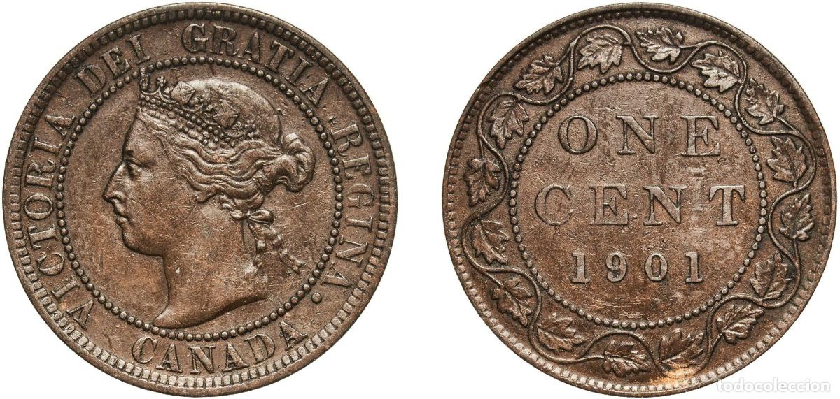 Monedas antiguas de Am&eacute;rica: Canada Commonwealth 1901 1 Cent - Victoria Bronze (Cu 95%, Sn 4%, Zn 1%) (4100000) 5.63g XF KM 7 S