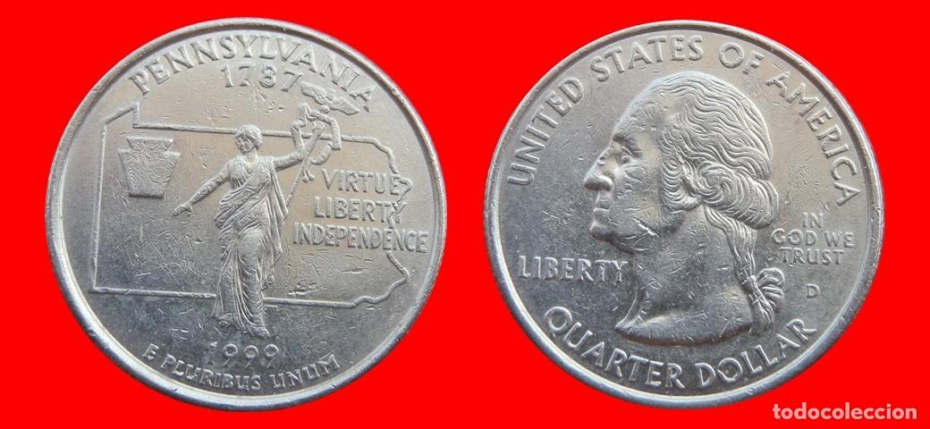 Monedas antiguas de Am&eacute;rica: 25 CENTAVOS QUARTER 1999-D PENNSYLVANIA SIN CIRCULAR USA-9168SC