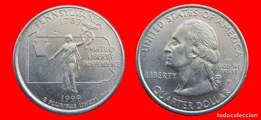 Monedas antiguas de Am&eacute;rica: 25 CENTAVOS QUARTER 1999-P PENNSYLVANIA SIN CIRCULAR USA-9170SC