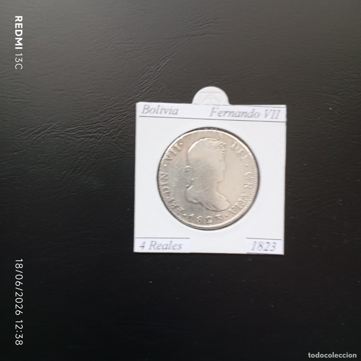 Monedas antiguas de Am&eacute;rica: BOLIVIA 1823, 4 REALES, FERNADO VII, AG, MBC, 2 FOTOS