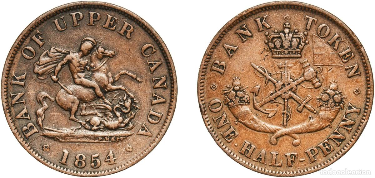 Monedas antiguas de Am&eacute;rica: Canada 1854 &frac12; Penny - Bank of Upper Canada Copper 8.07g XF CCT PC-5 Breton His 720 KM Tn2