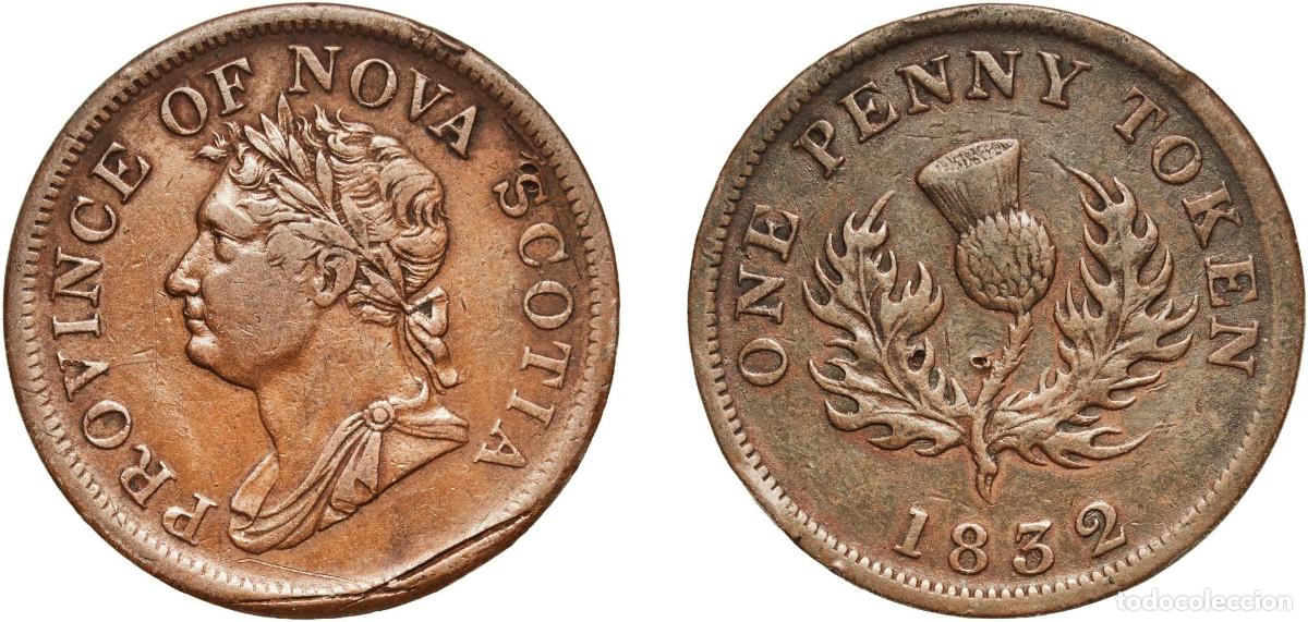 Monedas antiguas de Am&eacute;rica: Canada Nova Scotia 1832 1 Penny - George IV Copper (200000) 16.53g XF Scratches CCT NS-2B Breton H