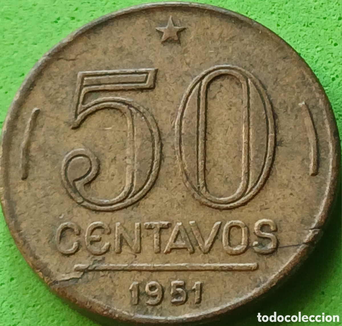 Monedas antiguas de Am&eacute;rica: Brasil 50 centavos 1951 km#563 Eurico Dutra