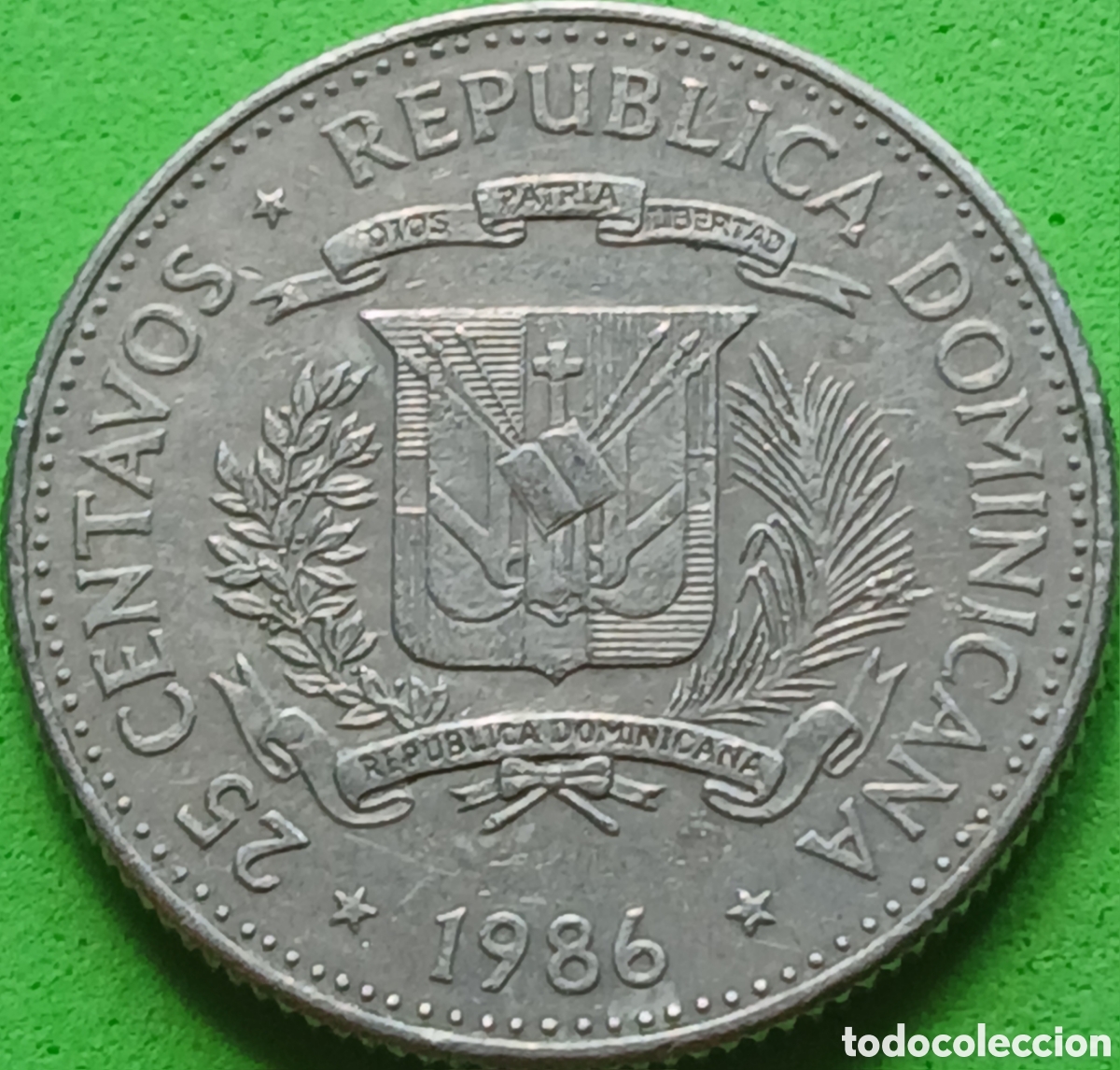 Monedas antiguas de Am&eacute;rica: Rep&uacute;blica Dominicana 25 centavos 1986 km#61