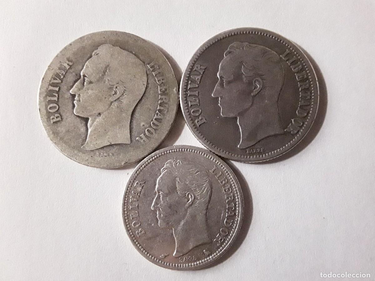 Monedas antiguas de Am&eacute;rica: VENEZUELA - LOTE 2 BOLIVARES DE PLATA A&Ntilde;O 1922 + 1945 + 1 BOLIVAR DE PLATA A&Ntilde;O 196P.