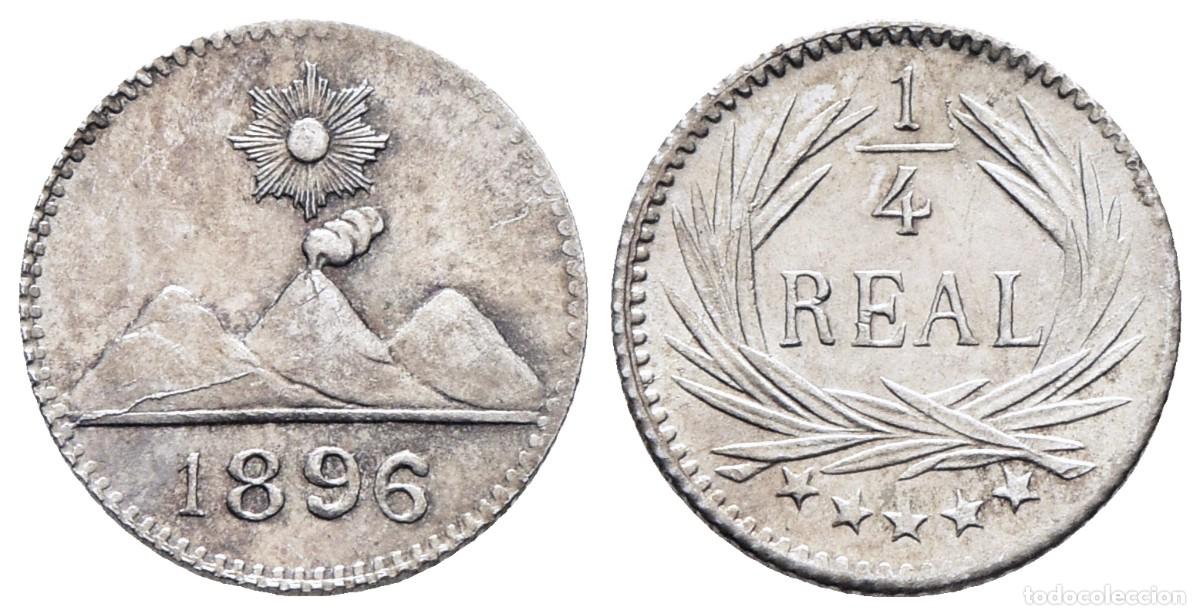 Monedas antiguas de Am&eacute;rica: *** MAGN&Iacute;FICO 1/4 REAL DE GUATEMALA. 1896 Birmingham. BRILLO ORIGINAL. PLATA ***
