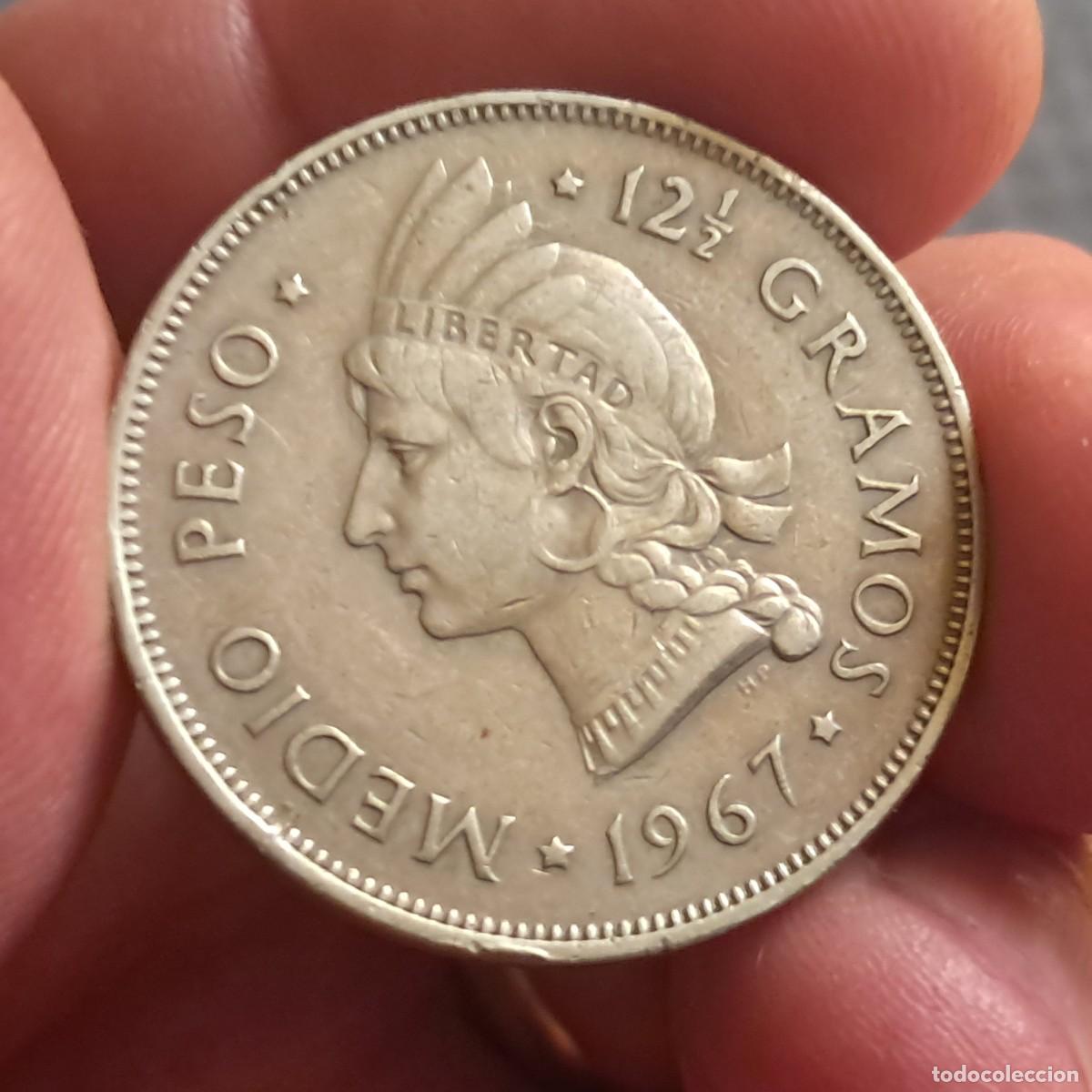 Monedas antiguas de Am&eacute;rica: MONEDA DE REPUBLICA DOMINICANA &frac12; medio Peso 1967 F, KM# 21a.1.