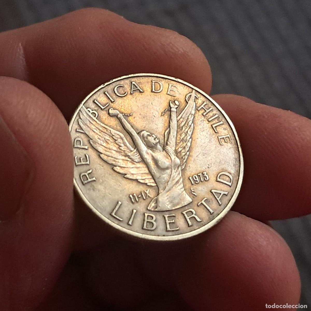 Monedas antiguas de Am&eacute;rica: MONEDA DE CHILE 5 PESOS 1977 So F, KM# 209.
