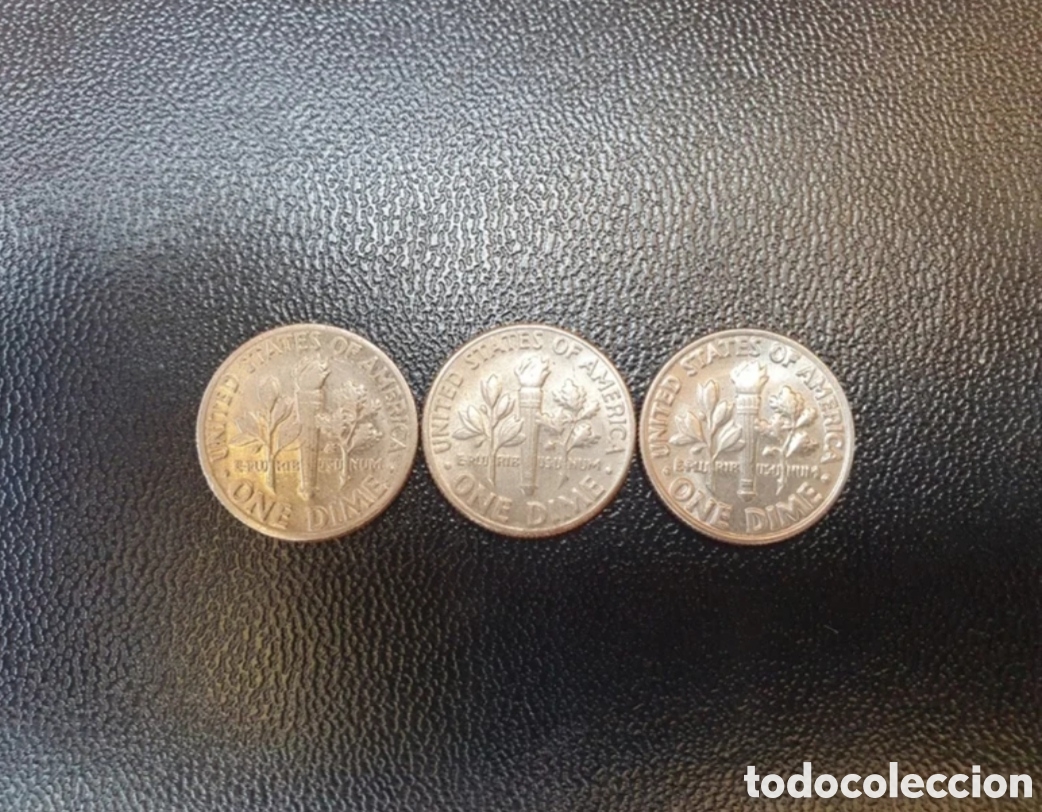Monedas antiguas de Am&eacute;rica: 3 Monedas One Dime (1974/76/82)