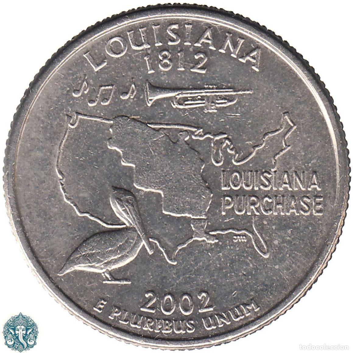 Monedas antiguas de Am&eacute;rica: ESTADOS UNIDOS &frac14; D&oacute;lar Cuarto 2002 Ceca P (Filadelfia) Estado de Luisiana KM#333