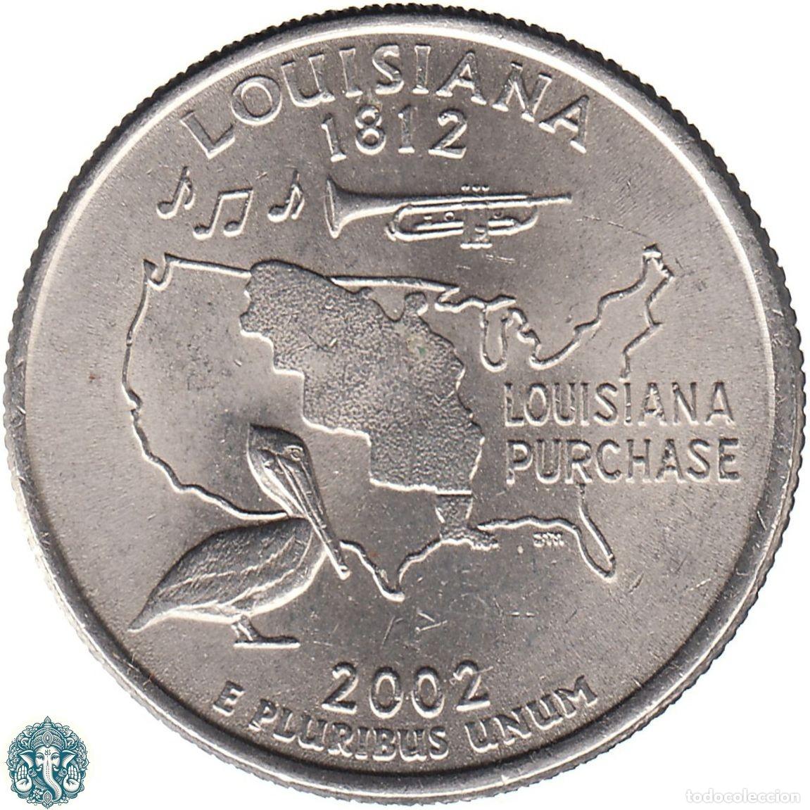 Monedas antiguas de Am&eacute;rica: ESTADOS UNIDOS &frac14; D&oacute;lar Cuarto 2002 Ceca P (Filadelfia) Estado de Luisiana KM#333