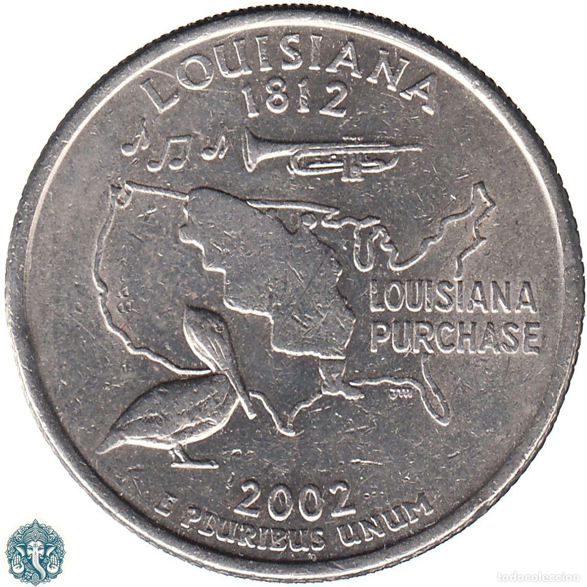 Monedas antiguas de Am&eacute;rica: ESTADOS UNIDOS &frac14; D&oacute;lar Cuarto 2002 Ceca P (Filadelfia) Estado de Luisiana KM#333