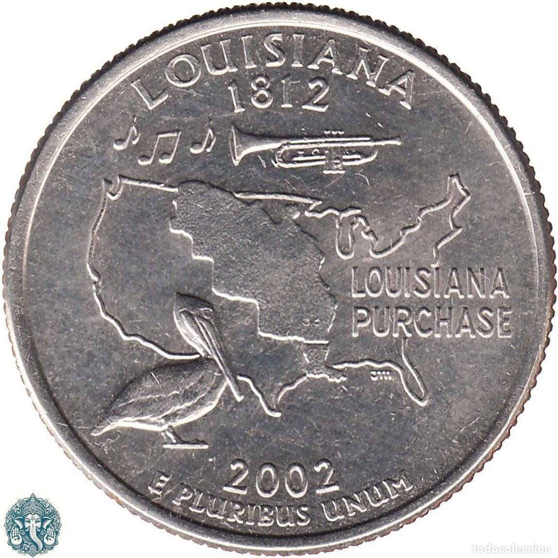 Monedas antiguas de Am&eacute;rica: ESTADOS UNIDOS &frac14; D&oacute;lar Cuarto 2002 Ceca D (Denver) Estado de Luisiana KM#333