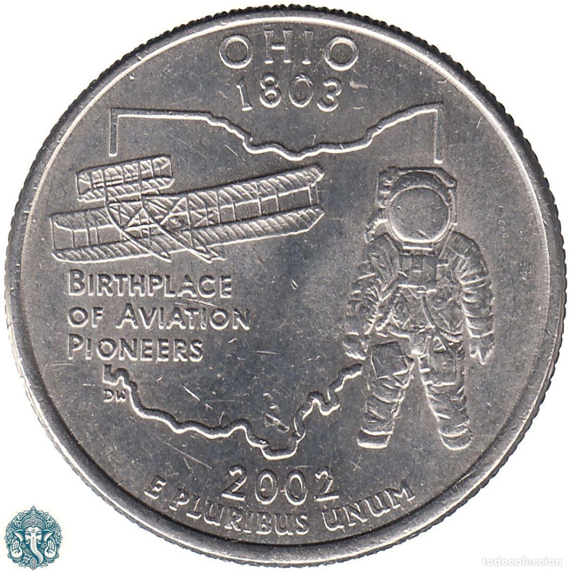 Monedas antiguas de Am&eacute;rica: ESTADOS UNIDOS &frac14; D&oacute;lar Cuarto 2002 Ceca D (Denver) Estado de Ohio KM#332