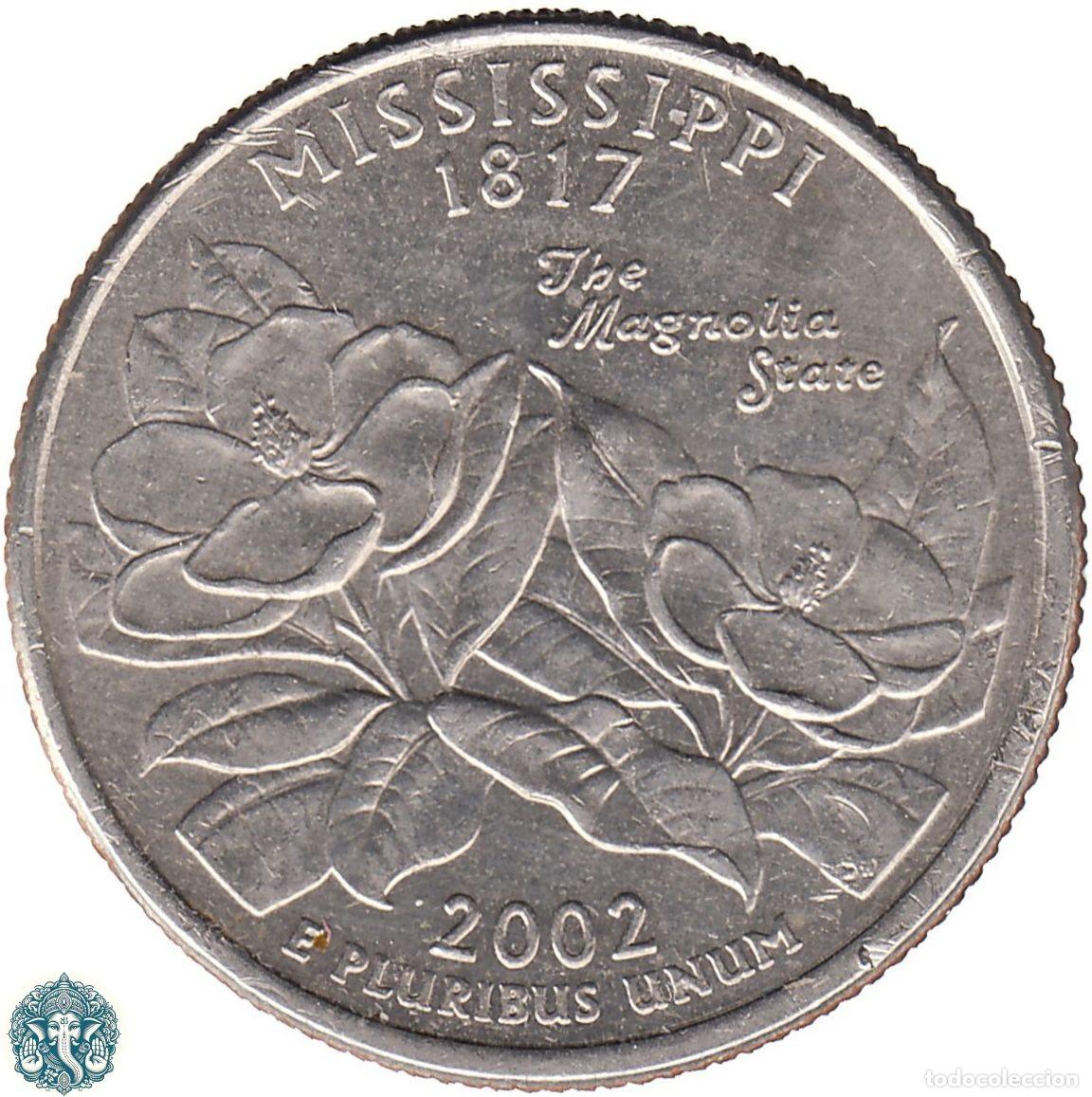 Monedas antiguas de Am&eacute;rica: ESTADOS UNIDOS &frac14; D&oacute;lar Cuarto 2002 Ceca P (Filadelfia) Estado de Misisipi KM#335