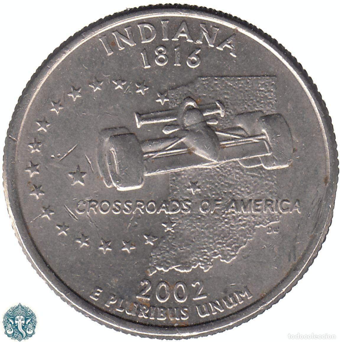 Monedas antiguas de Am&eacute;rica: ESTADOS UNIDOS &frac14; D&oacute;lar Cuarto 2002 Ceca P (Filadelfia) Estado de Indiana KM#334