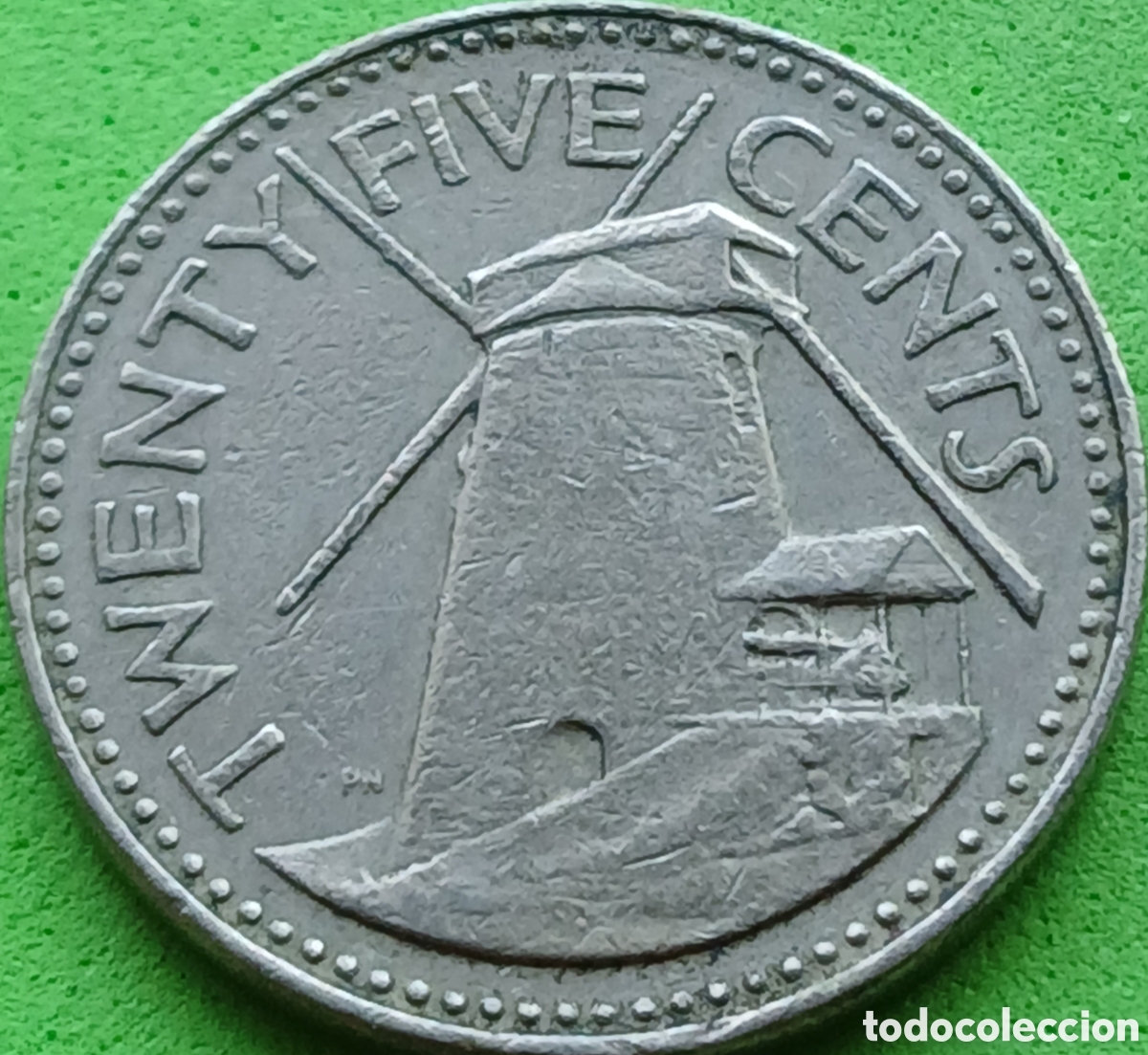 Monedas antiguas de Am&eacute;rica: Barbados 25 cents 1980 km#13 sin marca de ceca