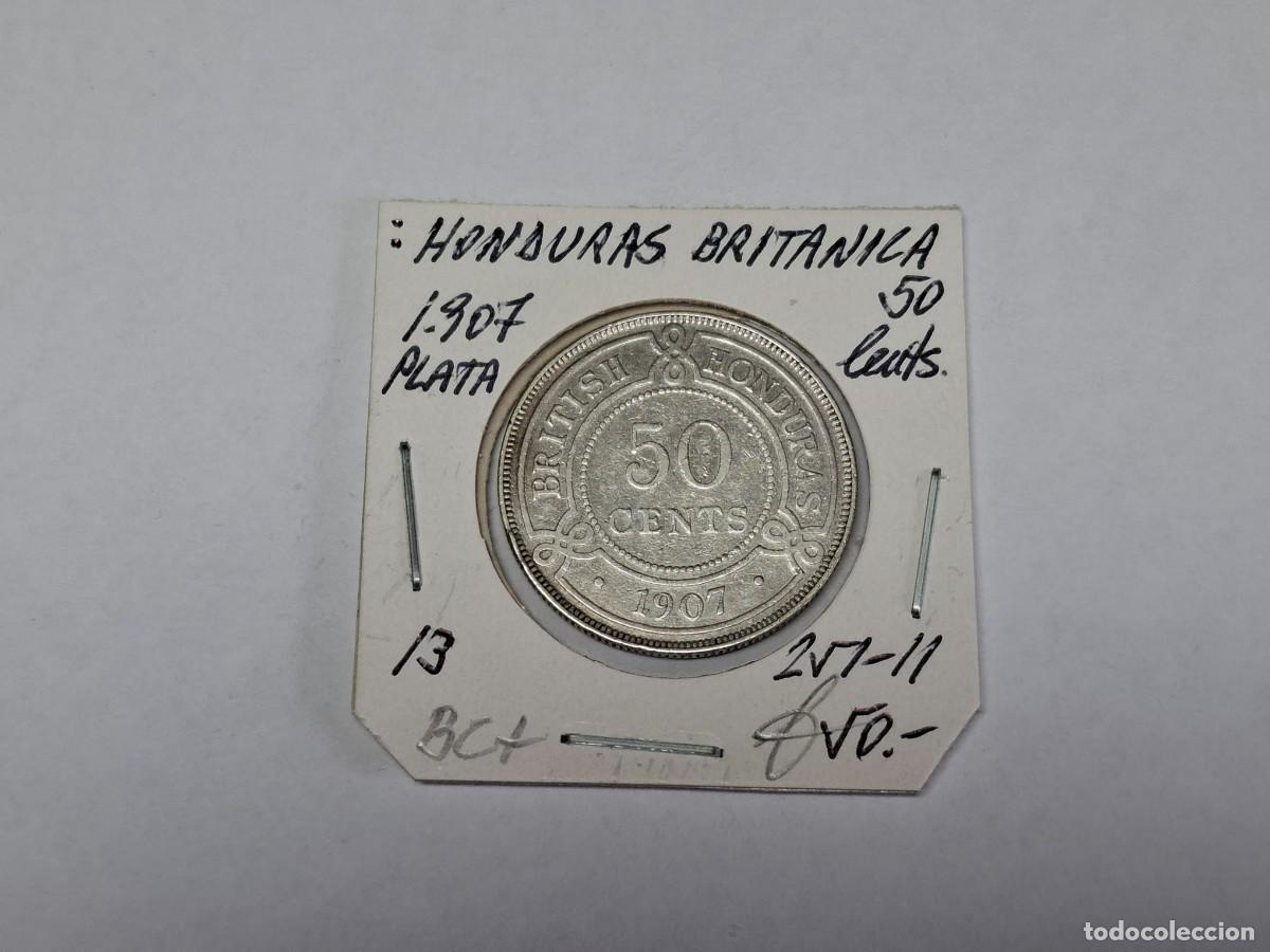 Monedas antiguas de Am&eacute;rica: 50 CENTS de PLATA de 1907 KM 13 HONDURAS BRITANICA en BC+