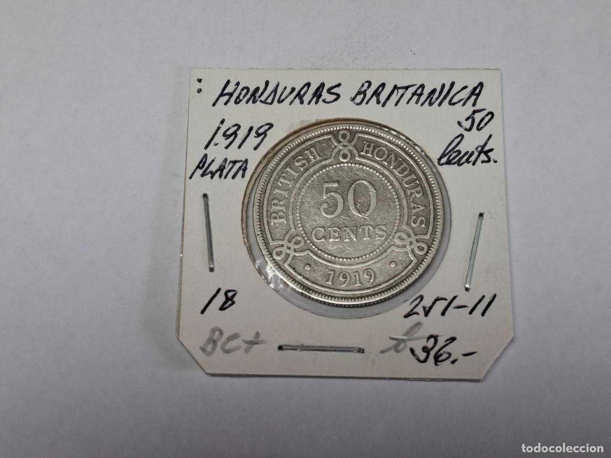 Monedas antiguas de Am&eacute;rica: 50 CENTS de PLATA de 1919 KM 18 HONDURAS BRITANICA en BC+