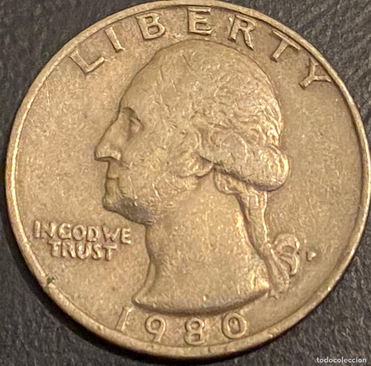 Monedas antiguas de Am&eacute;rica: 1 Quarter (25 centavos de d&oacute;lar). USA. A&ntilde;o 1980. Presidente George Washington. Buen estado.