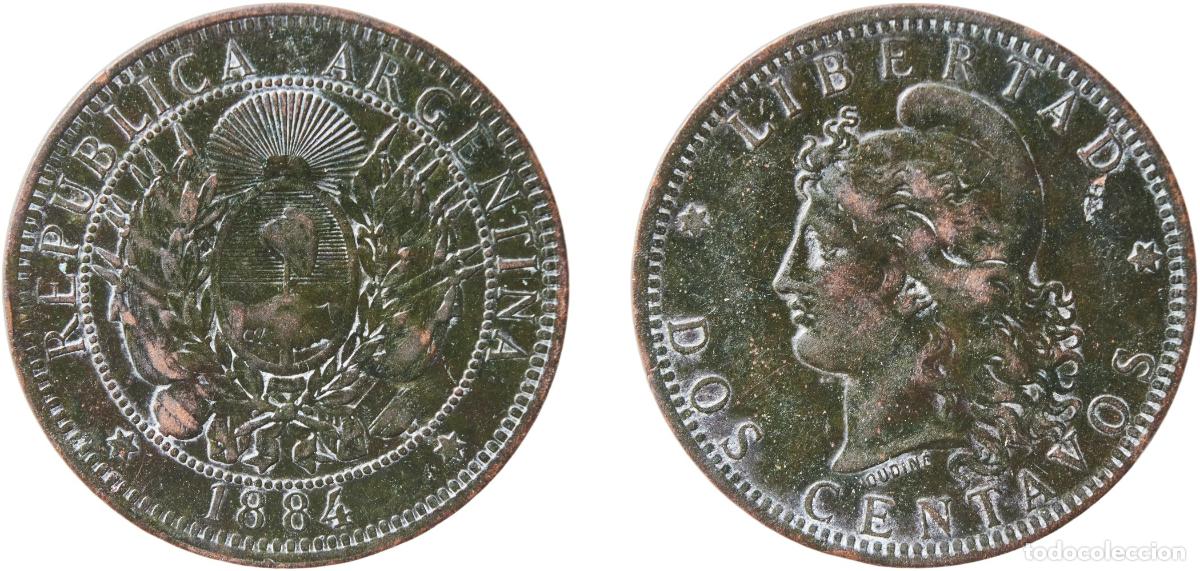 Monedas antiguas de Am&eacute;rica: Argentina Federal Republic 1884 2 Centavos Bronze (5667000) 9.88g XF CJ 26