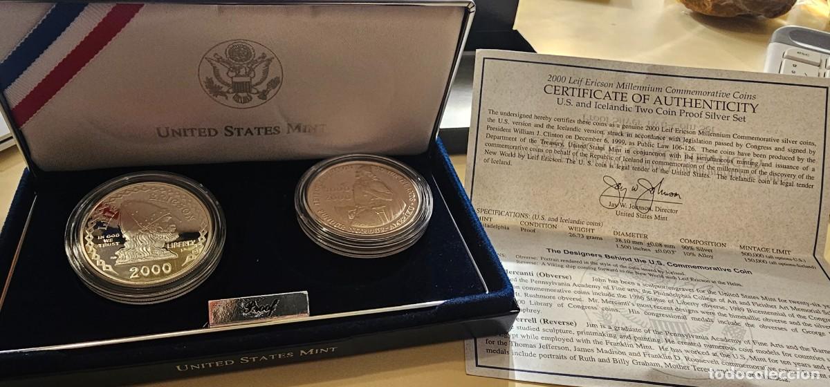 Monedas antiguas de Am&eacute;rica: Preciosa serie de Leif Ericsom milenio USA y Finlandia plata