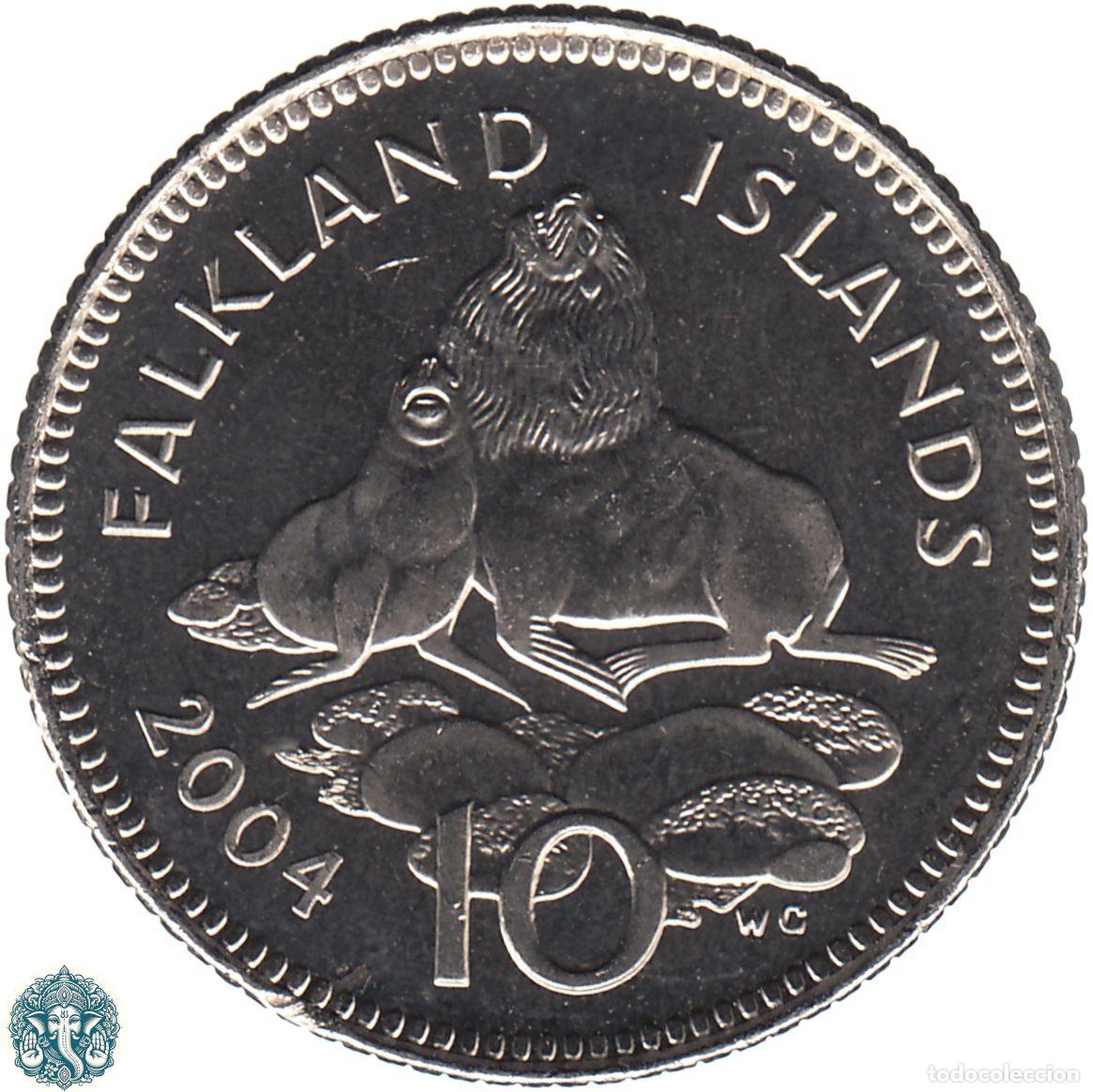 Monedas antiguas de Am&eacute;rica: ISLAS MALVINAS 10 Peniques 2004 Foca ursina KM#133 FALKLAND no magn&eacute;tica