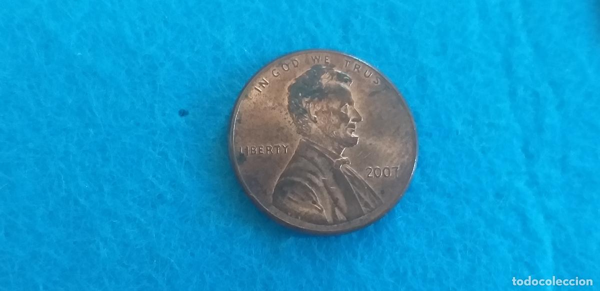 Monedas antiguas de Am&eacute;rica: MONEDA USA. ONE CENT. A&Ntilde;O 2007. ANVERSO ABRAHAM LINCOLN. REVERSO MONUMENTO A LINCOLN